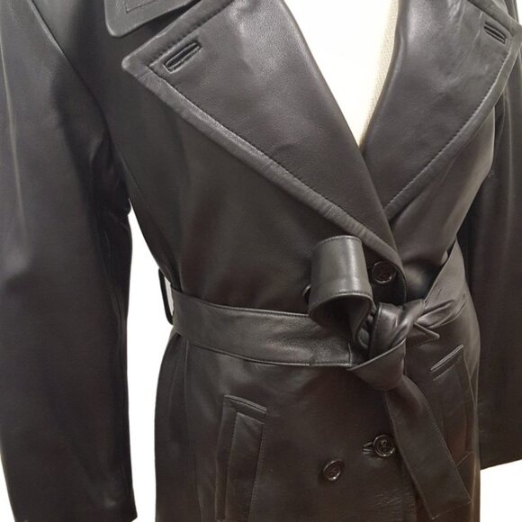 Women’s Full Length Long Luxurious Soft Black Leather Double Breasted Belted - Picture 2 of 3